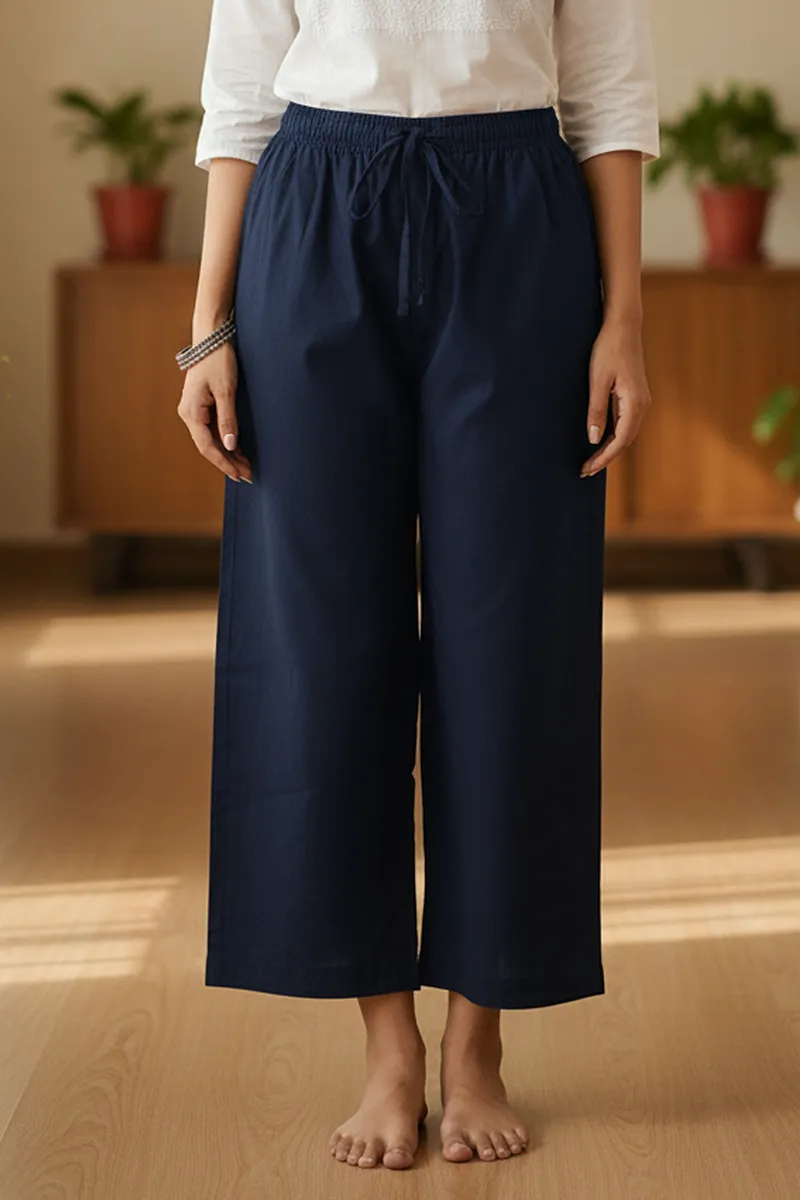 Cotton Solid Palazzo for Women CLW00098NAVBLU3XL