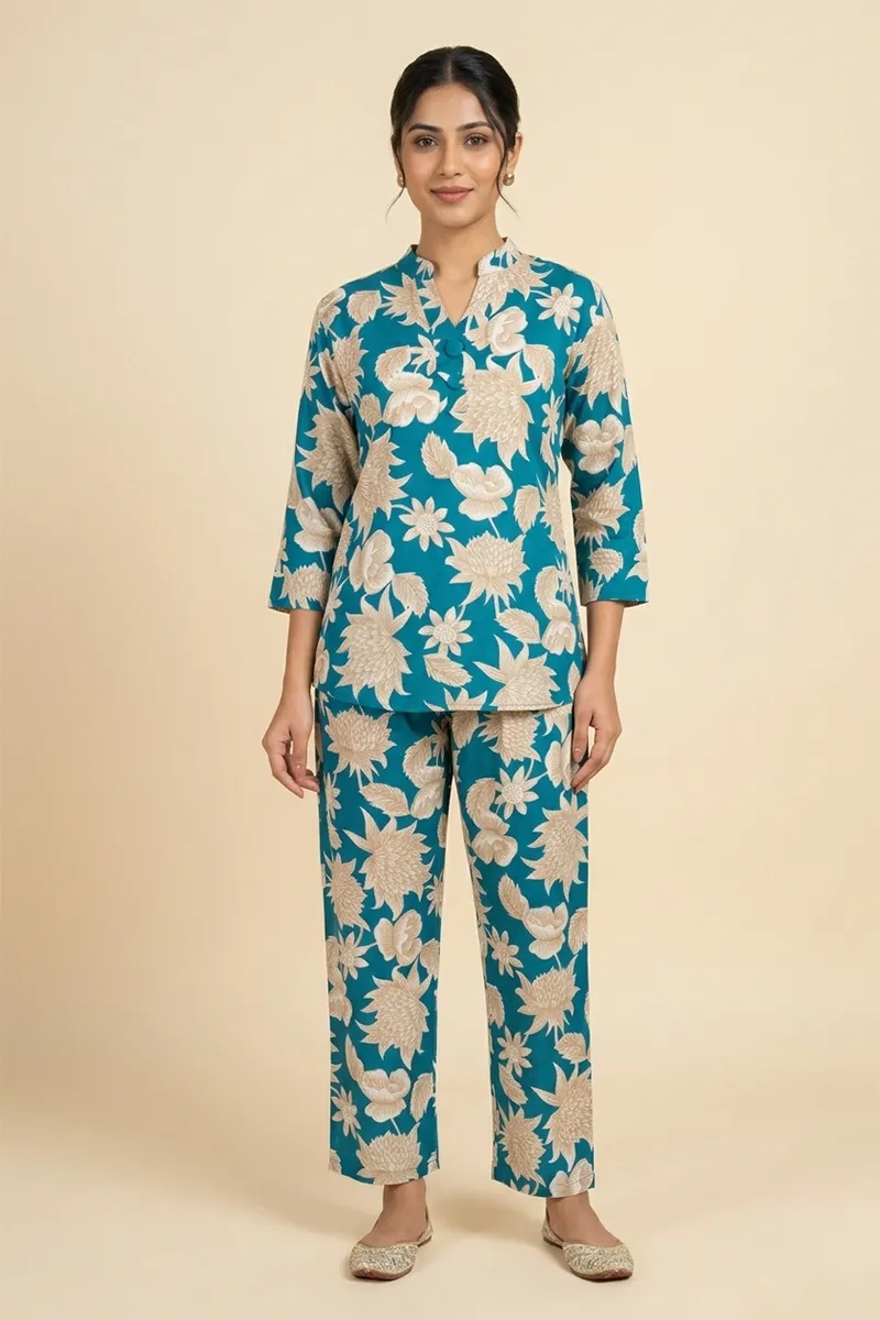 Cotton Blend Floral Printed Co-ord Set for Women