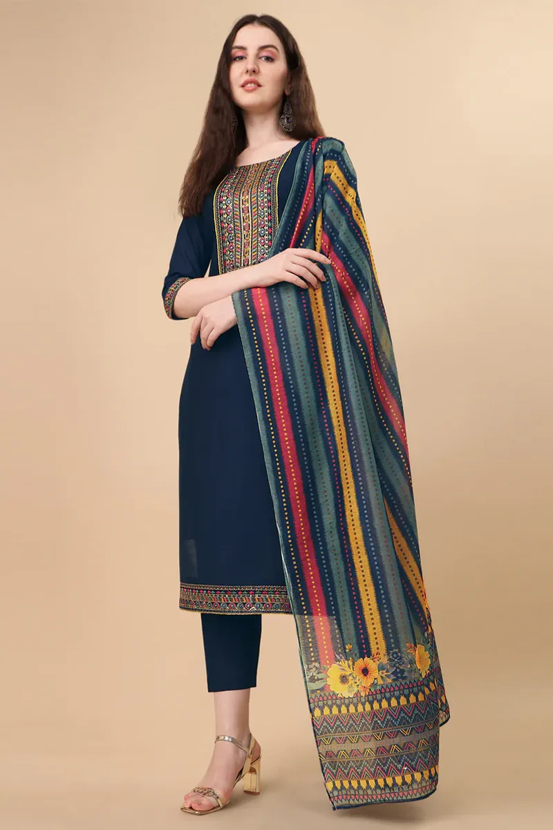 Chanderi Cotton Embroidered Kurti with Pant & Dupatta Set for Women CLW00150TEAXL Kurti set kurthi 3 pcs set kurtha set salwar set 3 piece salwar set three pies kurti set kurti3set