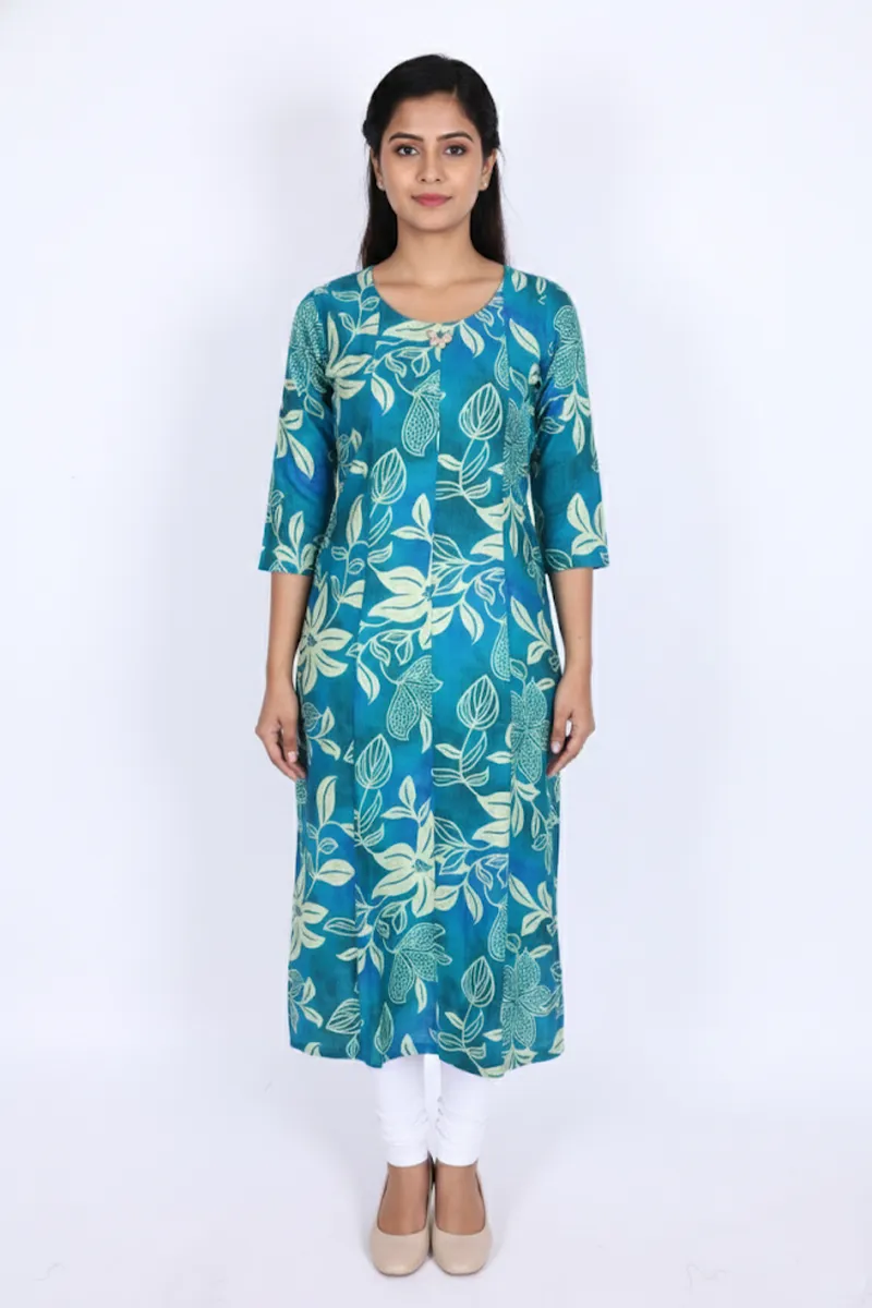 Rayon Botanical Printed Kurti for Women CLW00184BLUM