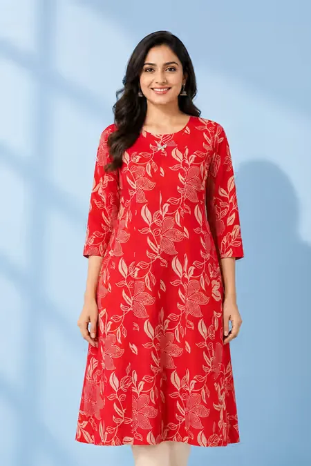 Rayon Botanical Printed Kurti for Women