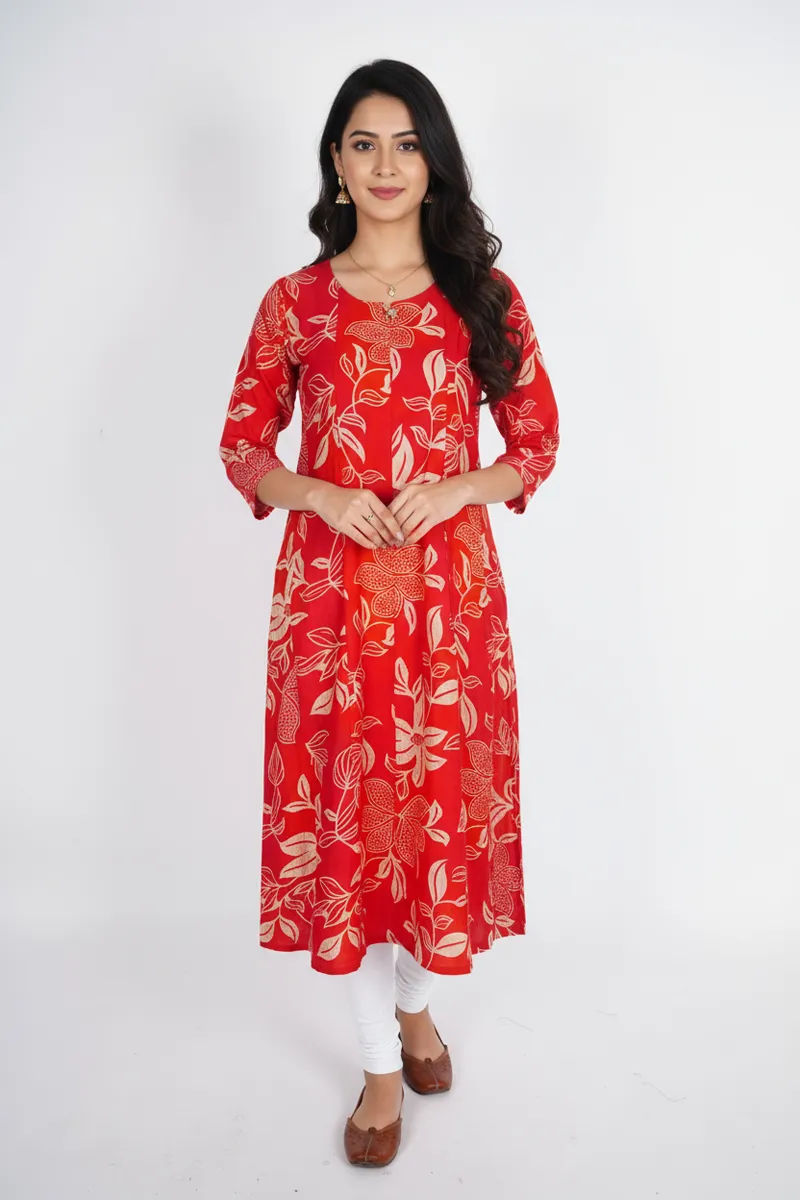 Rayon Botanical Printed Kurti for Women CLW00184REDL