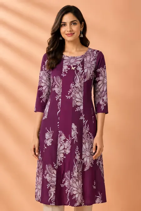 Rayon Floral Printed Kurti for Women