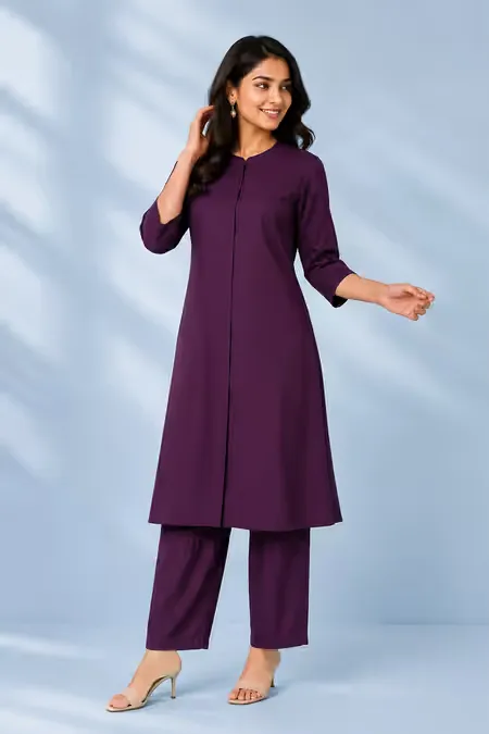 Rayon Solid Kurti with Pant Set for Women CLW00187BURM