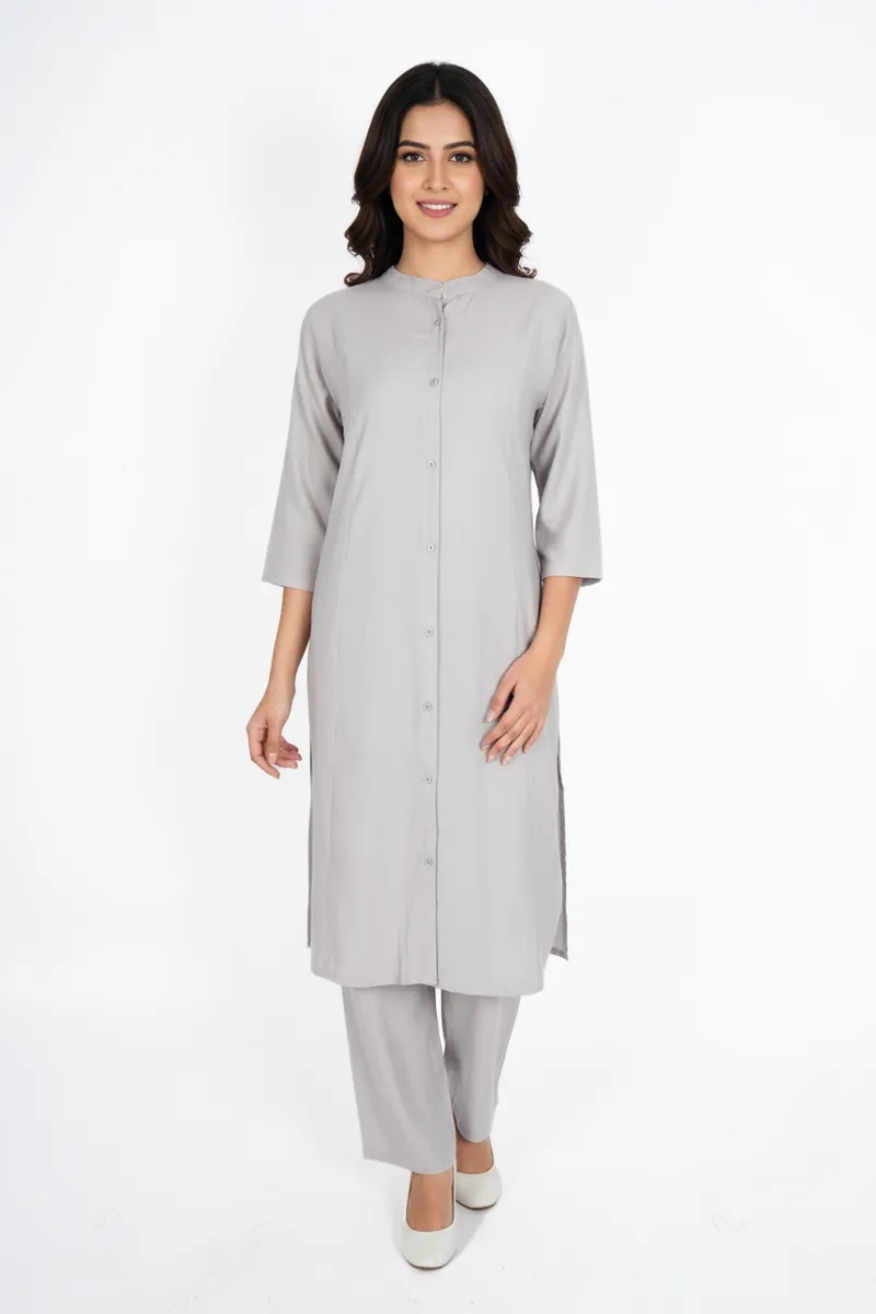 Rayon Solid Kurti with Pant Set for Women CLW00187GRE2XL