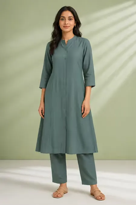 Rayon Solid Kurti with Pant Set for Women CLW00187GREXXL