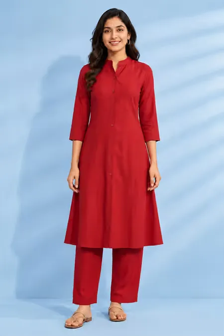 Rayon Solid Kurti with Pant Set for Women