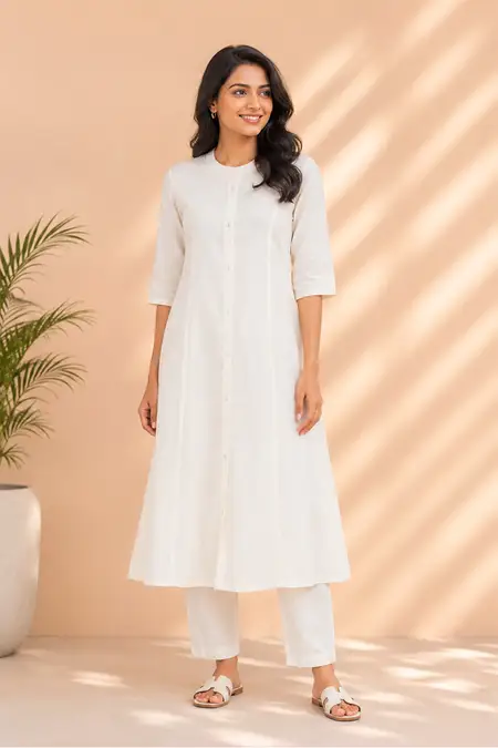 Rayon Solid Kurti with Pant Set for Women CLW00187OFFWHIXXL