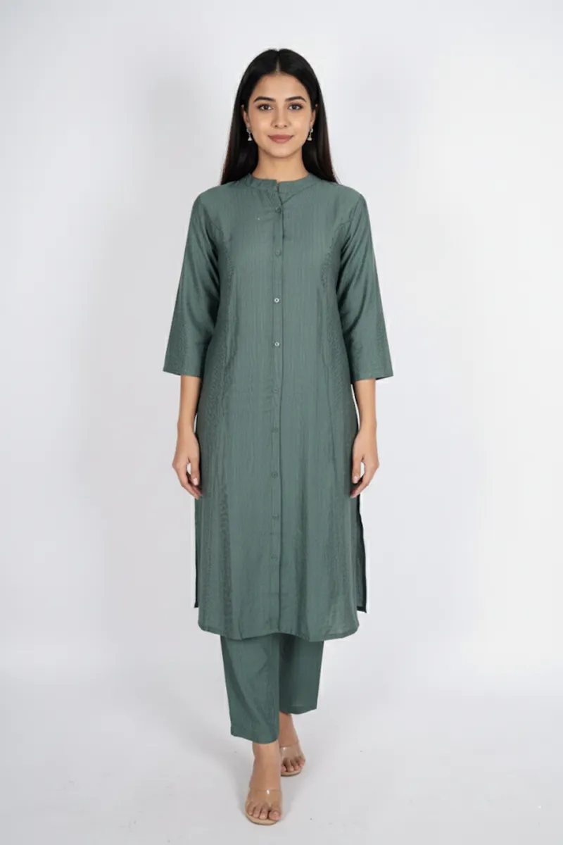 Rayon Solid Kurti with Pant Set for Women CLW00187SAGXL