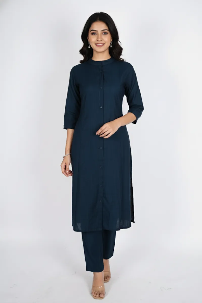 Rayon Solid Kurti with Pant Set for Women CLW00187TEAXL