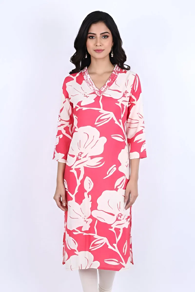 Rayon Floral Printed Kurti for Women 