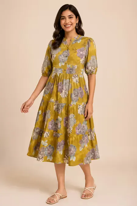 Rayon Floral Printed A-line Kurti for Women CLW00190OLIXXL