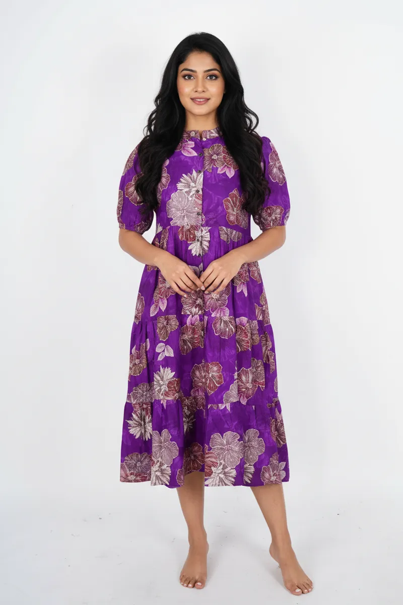 Rayon Floral Printed A-line Kurti for Women CLW00190PURM