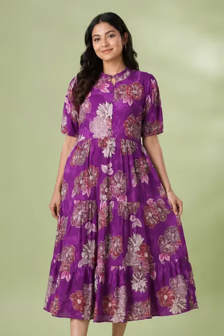 Rayon Floral Printed A-line Kurti for Women