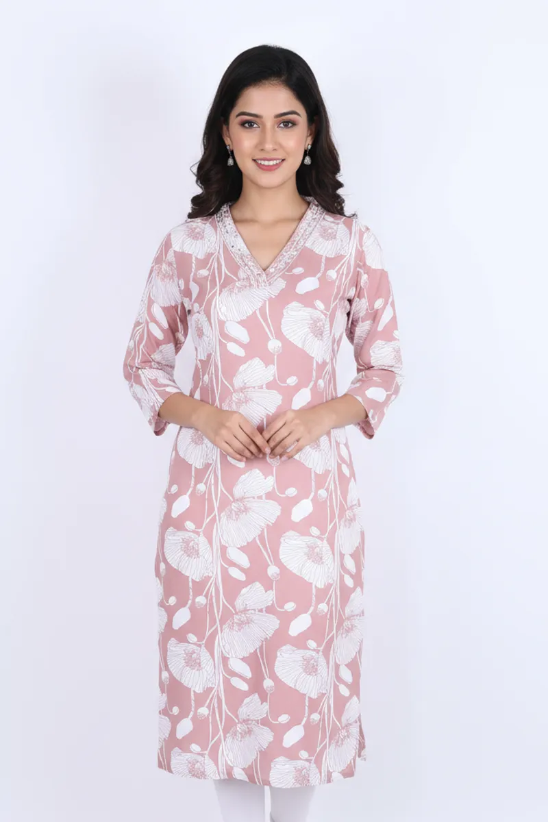 Rayon Floral Printed Kurti for Women 