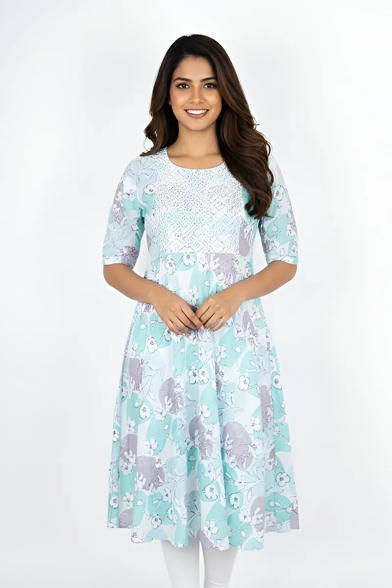 Rayon Floral Printed A-line Kurti for Women 