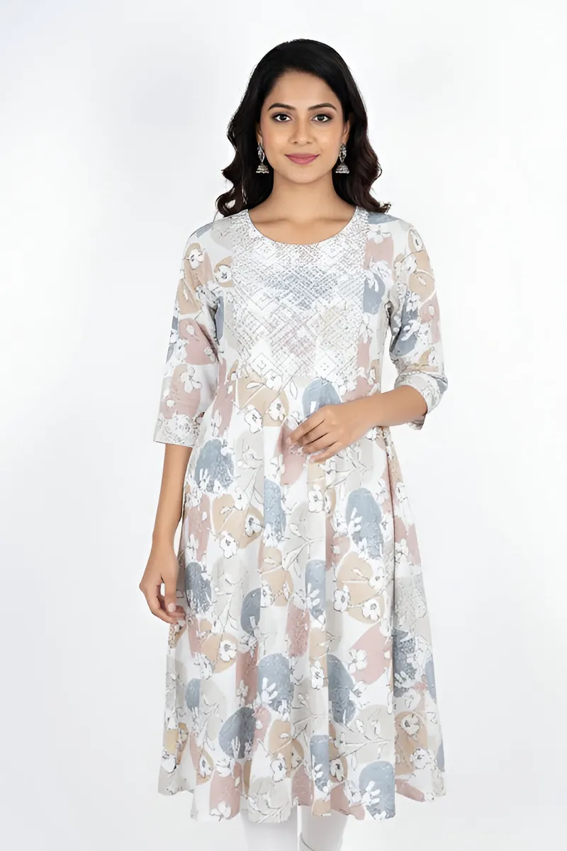 Rayon Floral Printed A-line Kurti for Women CLW00197PISGREL