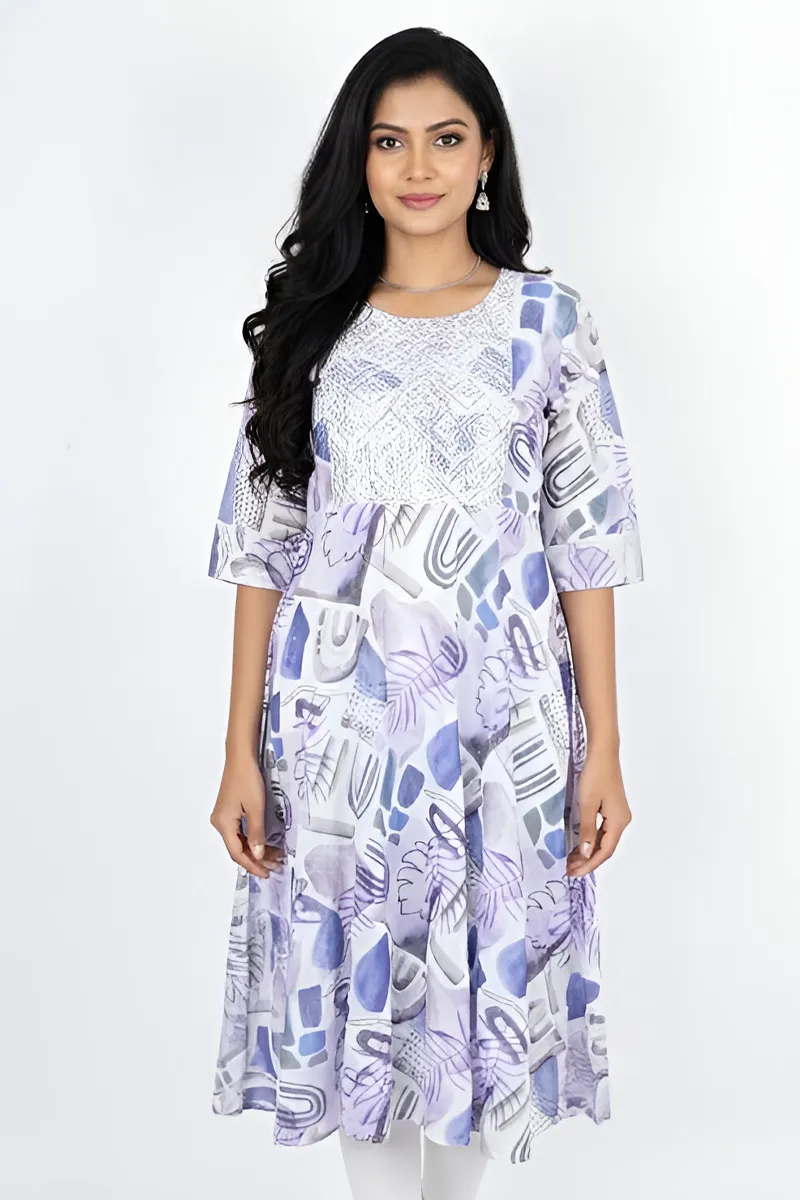 Rayon Conversational Printed A-line Kurti for Women CLW00198LAVL