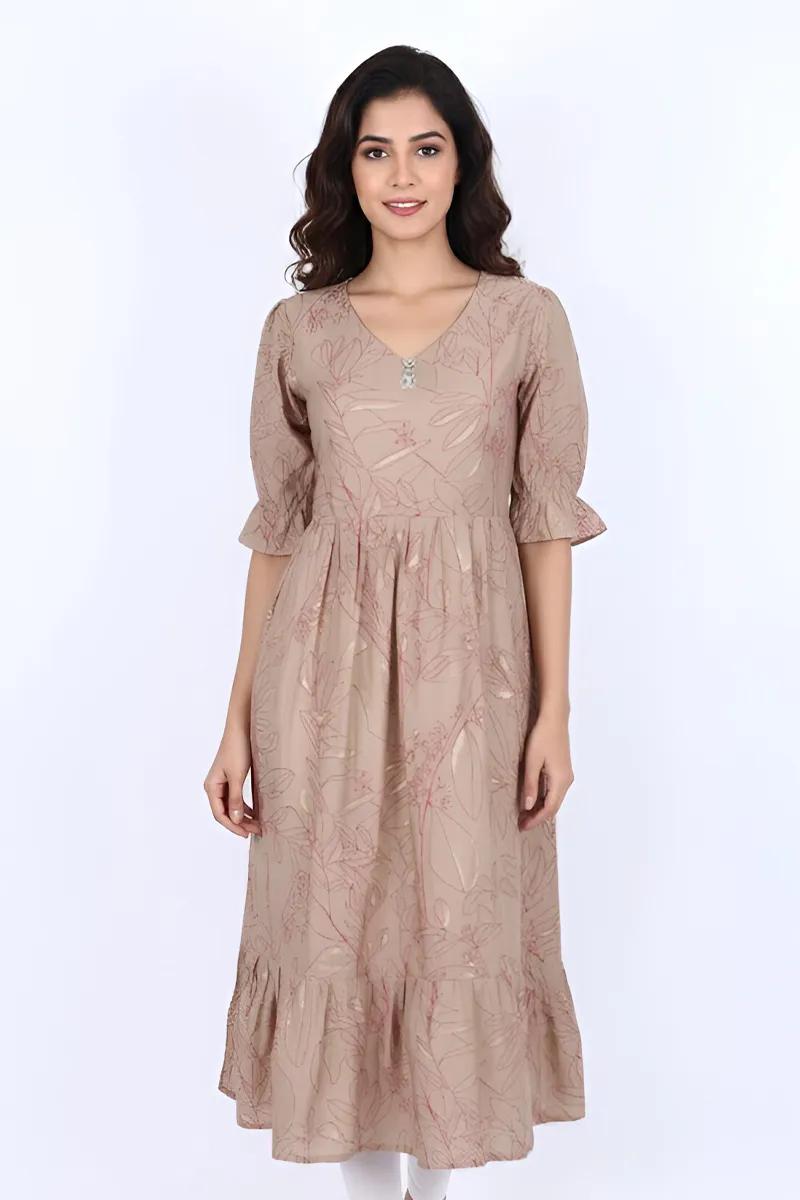 Rayon Botanical Printed A-line Dress for Women CLW00199BROXXL