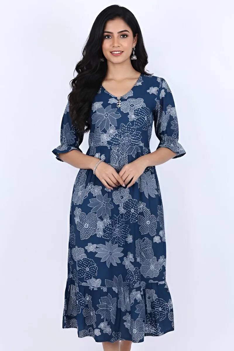 Rayon Floral Printed A-line Dress for Women 