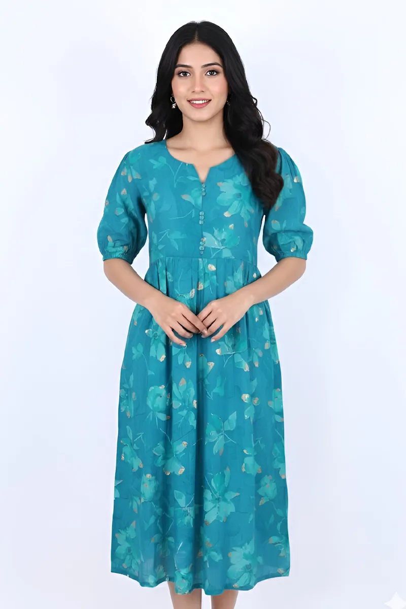 Rayon Floral Printed A-line Dress for Women CLW00202GREM