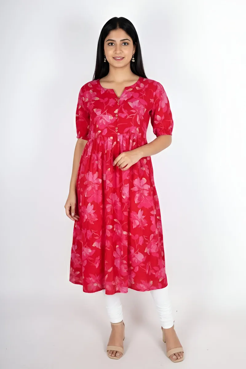 Rayon Floral Printed A-line Dress for Women 