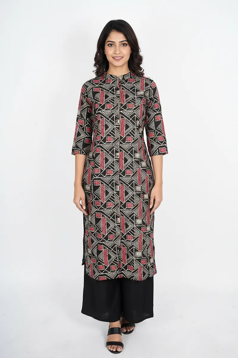 Rayon Geometric Printed Kurti with Pant Set for Women CLW00204CHAPINXXL