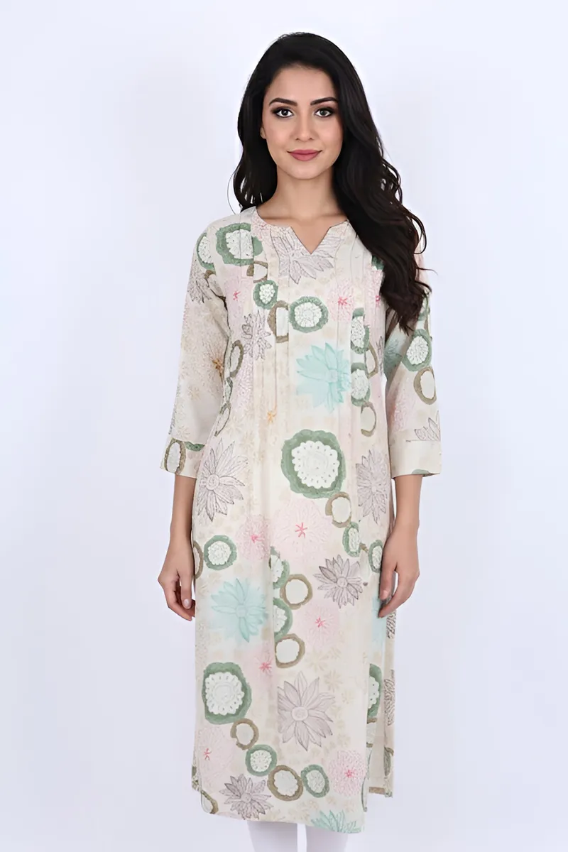 Rayon Floral Printed Kurti for Women CLW00209CREL