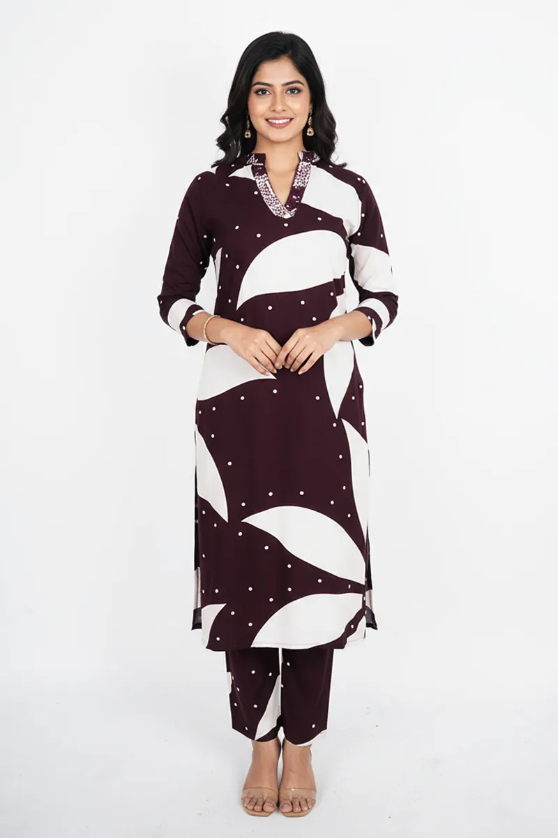Rayon Printed Kurti with Pant Set for Women CLW00212DARBROXL