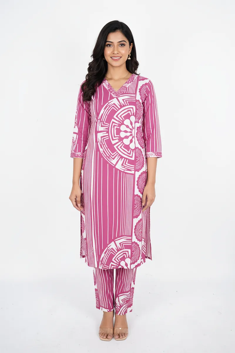 Rayon Printed Kurti with Pant Set for Women CLW00217DUSPINXL