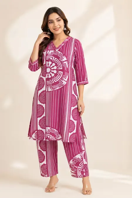 Rayon Printed Kurti with Pant Set for Women CLW00217DUSPINXXL