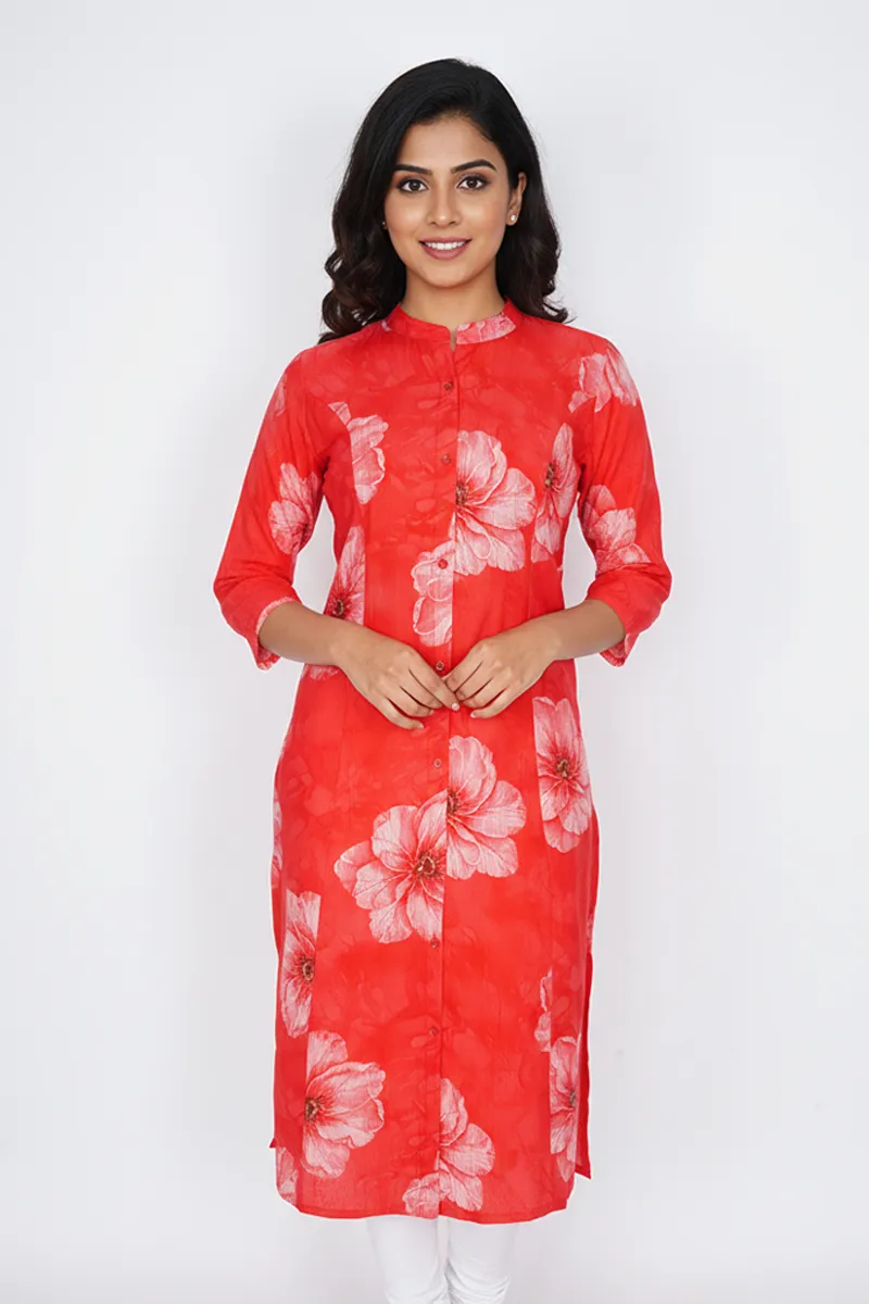 Rayon Floral Printed Kurti for Women CLW00220REDXXL