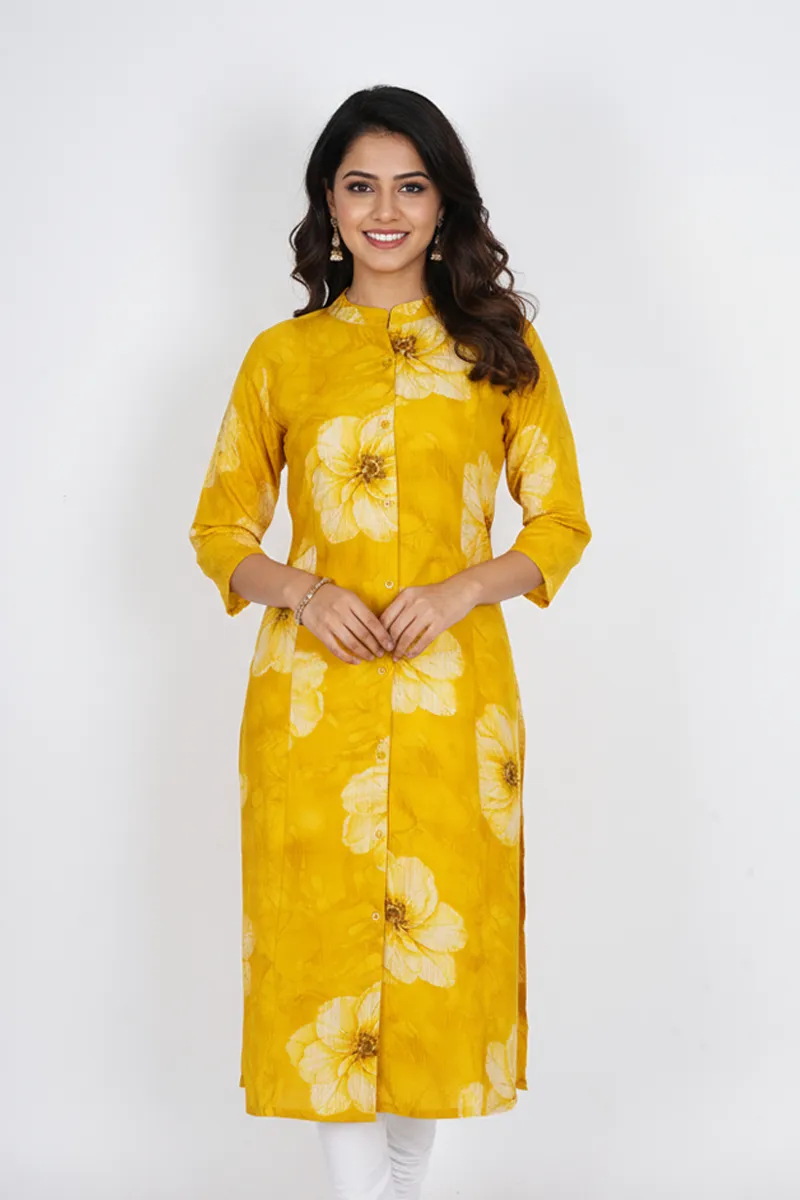 Rayon Floral Printed Kurti for Women 