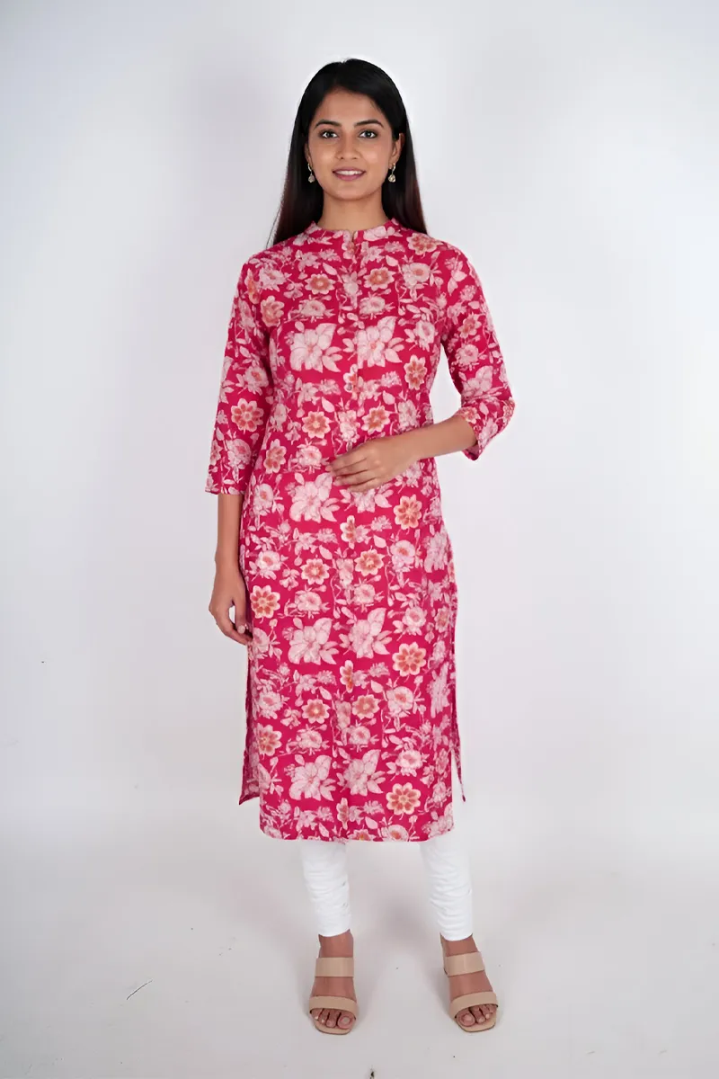 Cotton Floral Printed Kurti for Women CLW00221PINXXL - Pink kurti - XXL kurti