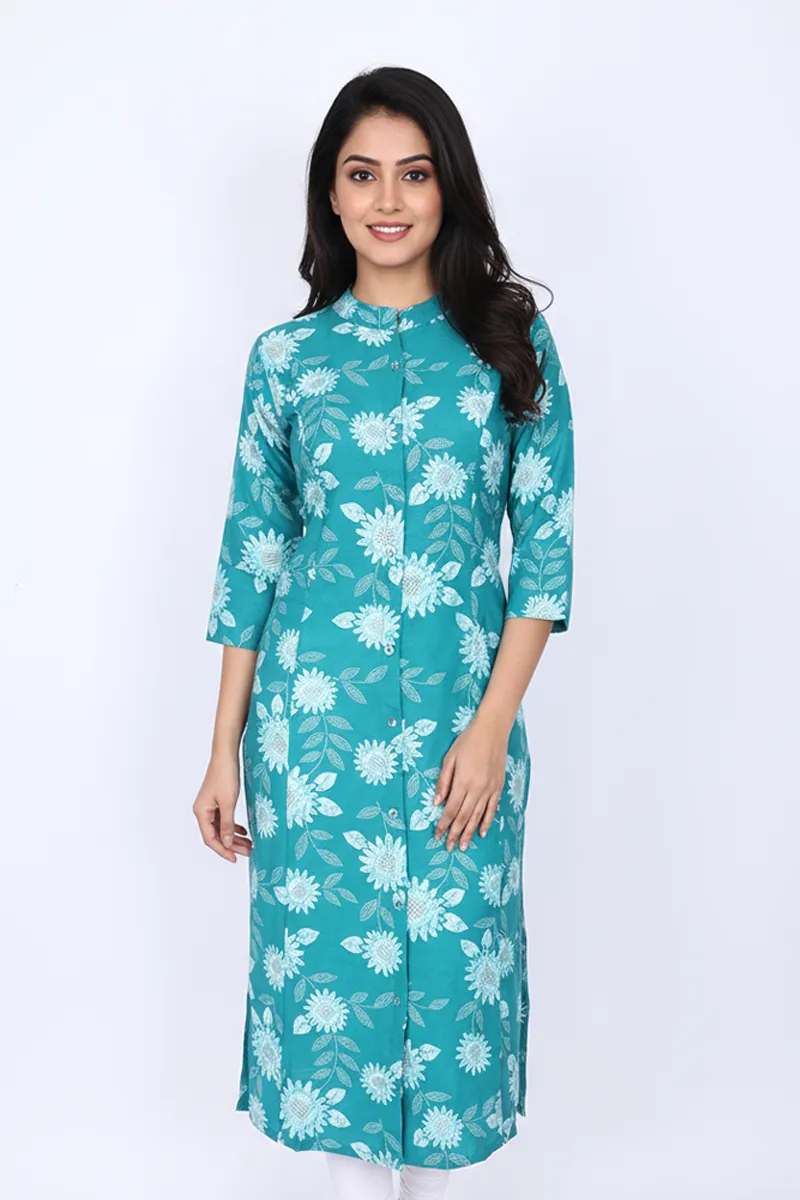 Rayon Floral Printed Kurti for Women CLW00223GREXXL