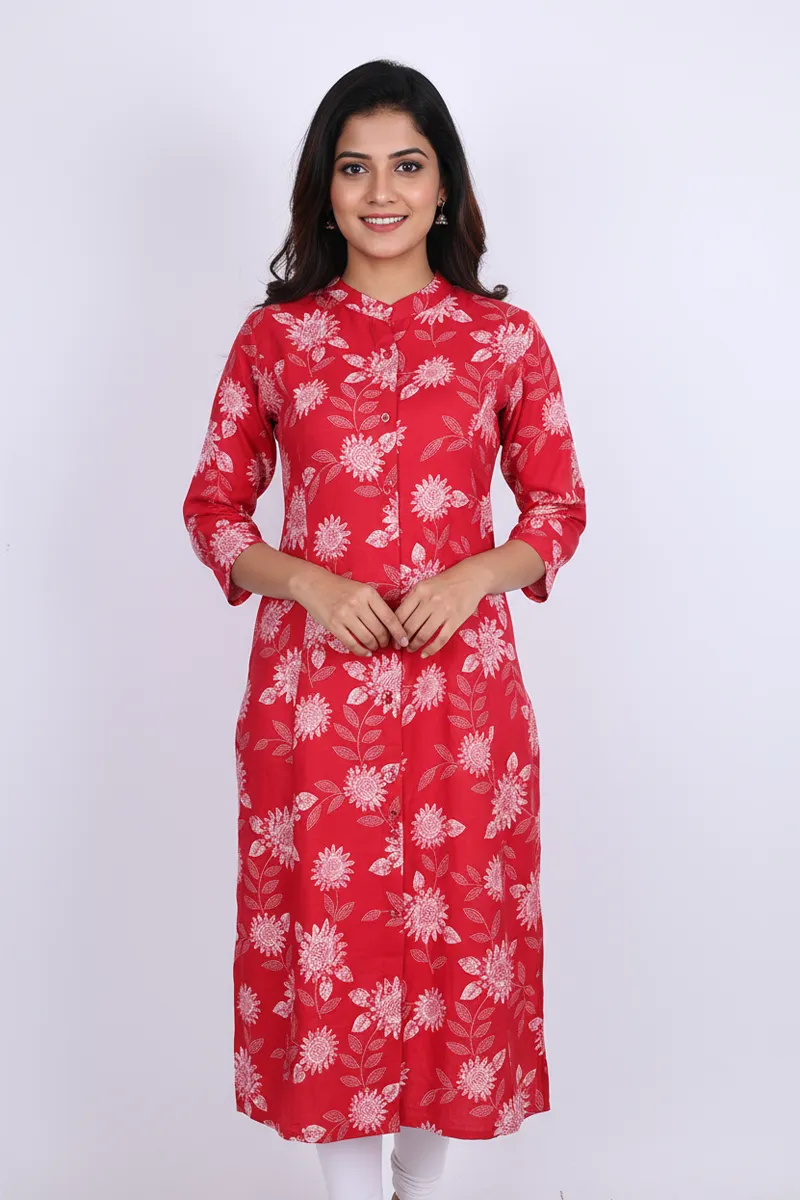 Rayon Floral Printed Kurti for Women CLW00223REDXL