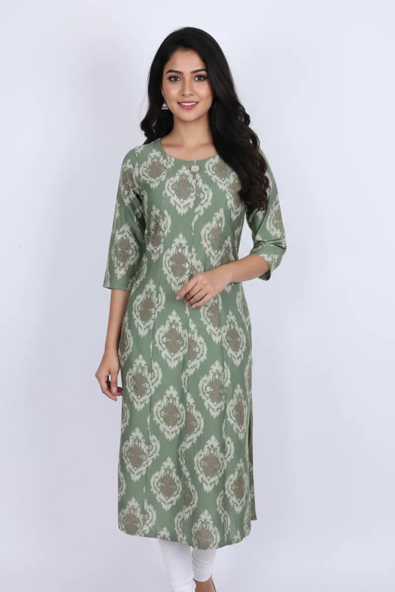 Rayon Ikat Printed Kurti for Women CLW00224GREXXL