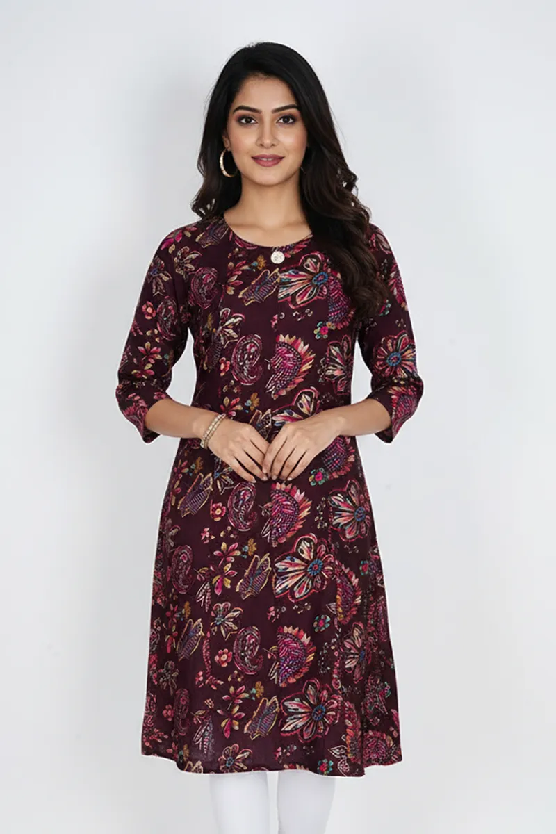 Rayon Floral Printed Kurti for Women CLW00227WINXXL