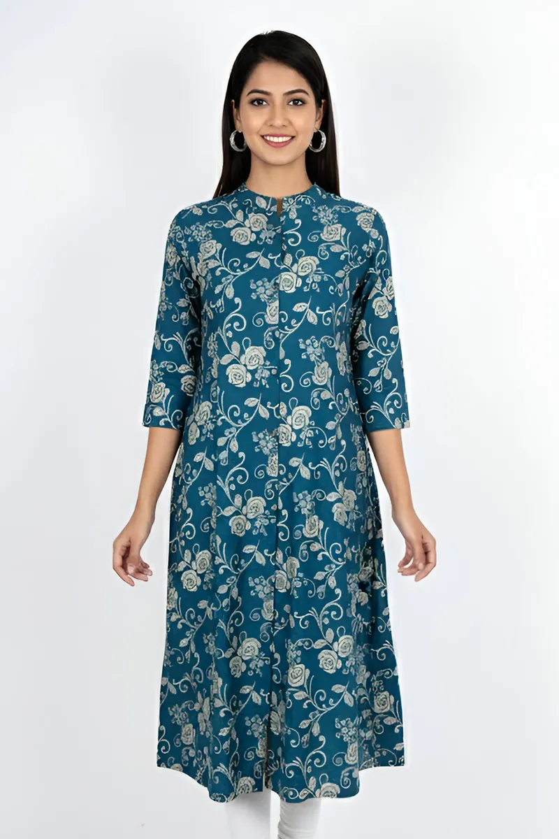 Rayon Floral Printed Kurti for Women CLW00228TEAL
