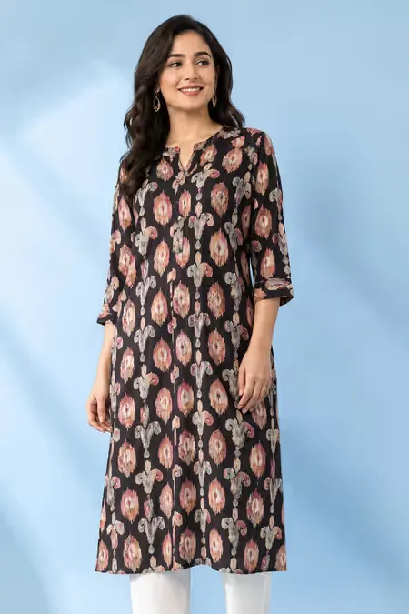 Rayon Ethnic Motif Printed Kurti for Women CLW00233DARGREXXL