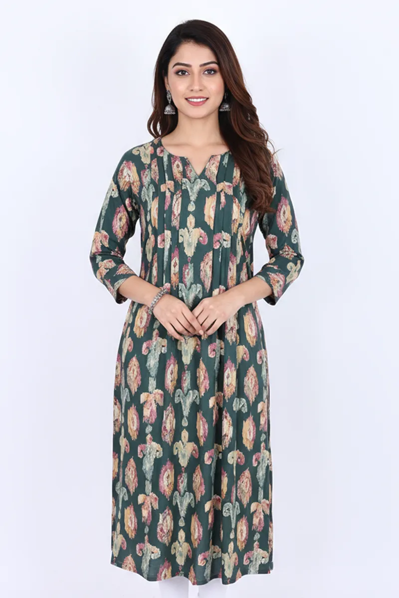 Rayon Ethnic Motif Printed Kurti for Women CLW00233GRES