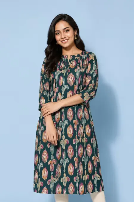 Rayon Ethnic Motif Printed Kurti for Women CLW00233GREXL