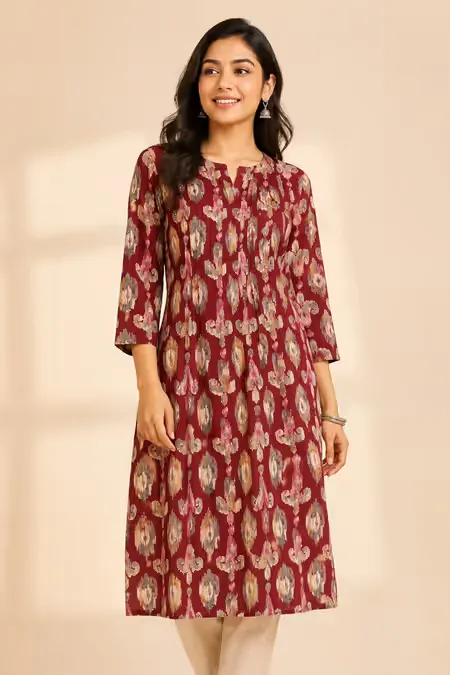 Rayon Ethnic Motif Printed Kurti for Women CLW00233MARXXL