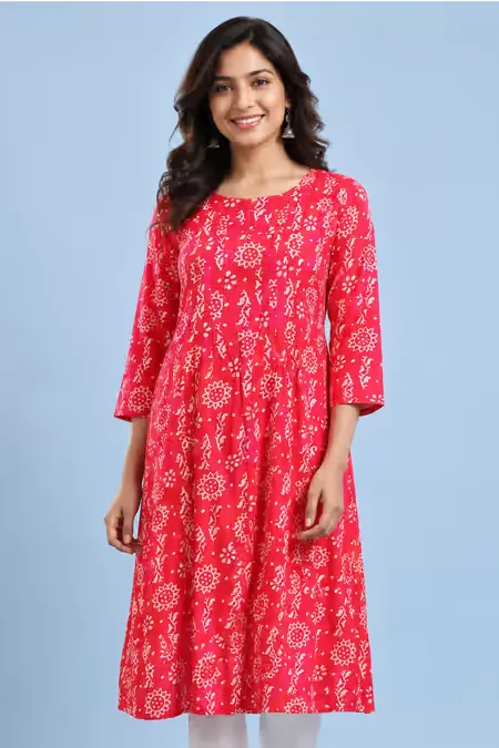 Rayon Floral Printed Kurti for Women CLW00235PINXL - Pink kurti - XL kurti