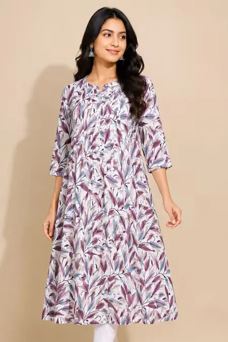 Rayon Botanical Printed Kurti for Women CLW00237MAUM