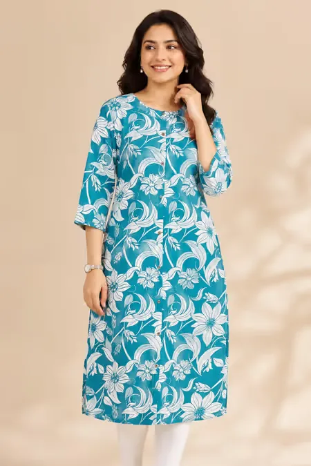 Rayon Floral Printed Kurti for Women CLW00240TEAXXL