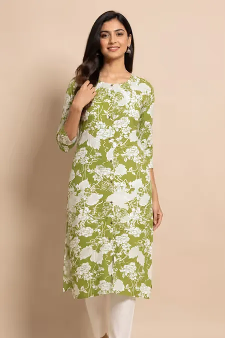 Rayon Floral Printed Kurti for Women CLW00241GREXL