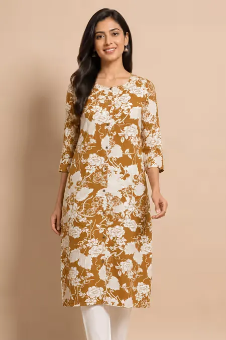 Rayon Floral Printed Kurti for Women CLW00241OLIXXL