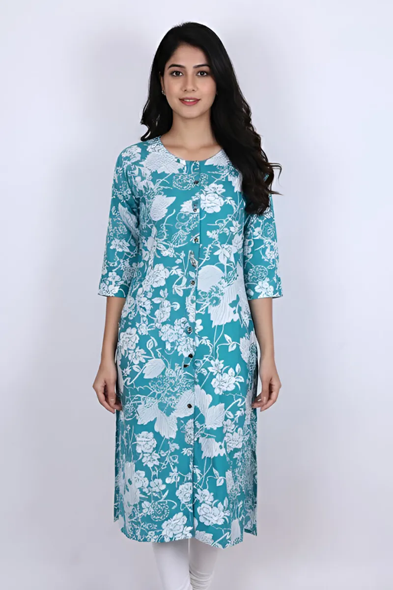 Rayon Floral Printed Kurti for Women CLW00241SEAGREM