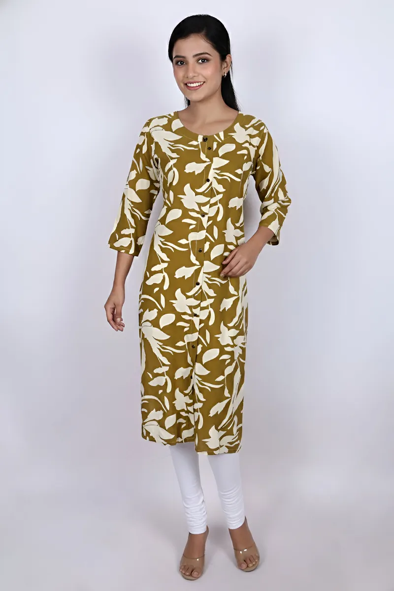 Rayon Botanical Printed Kurti for Women 